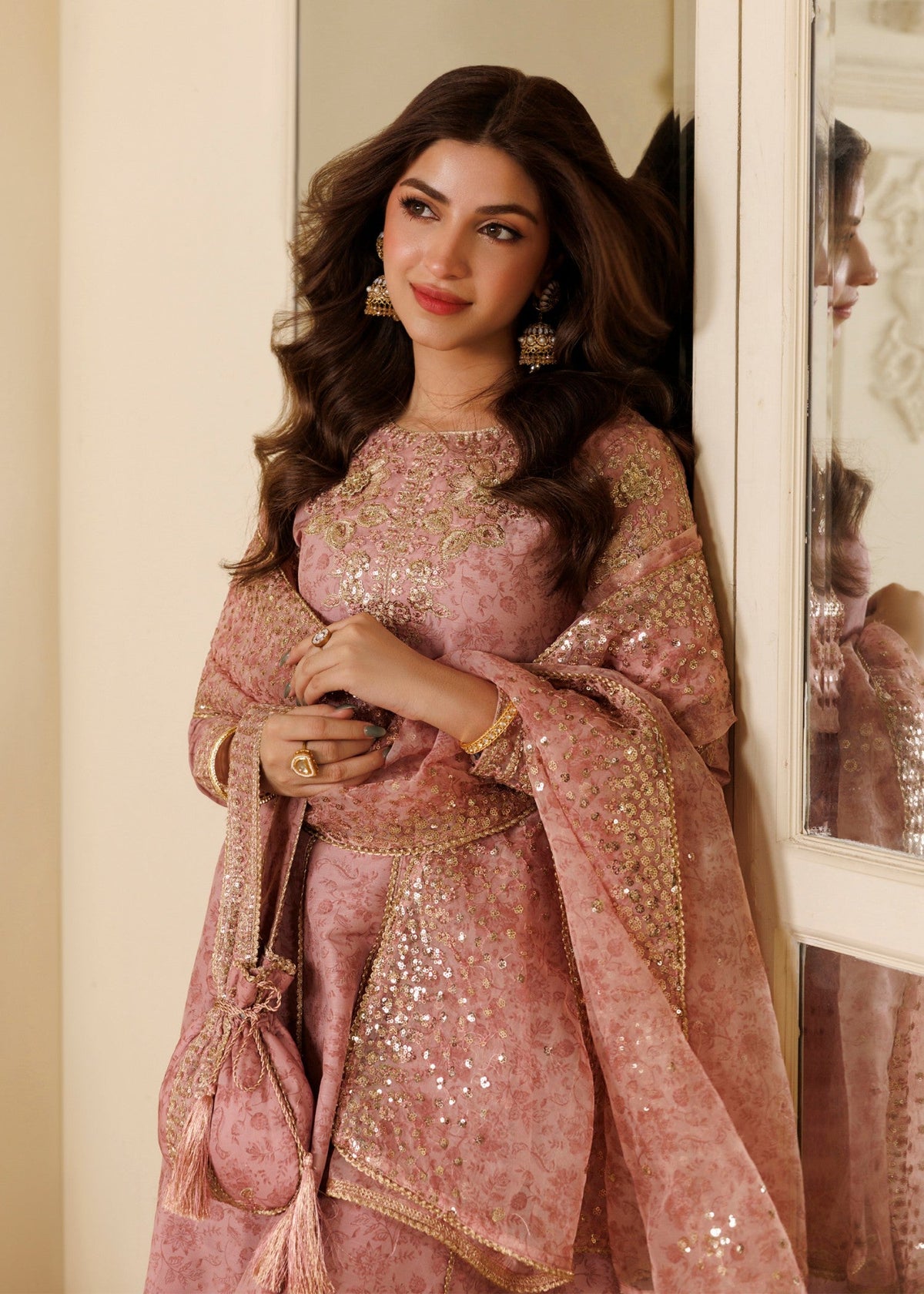 Winter Wear Baby Pink Embroidered Khaddar Maxi Online in Sri Lanka India Australia