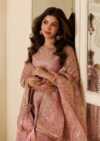 Winter Wear Baby Pink Embroidered Khaddar Maxi Online in Sri Lanka India Australia