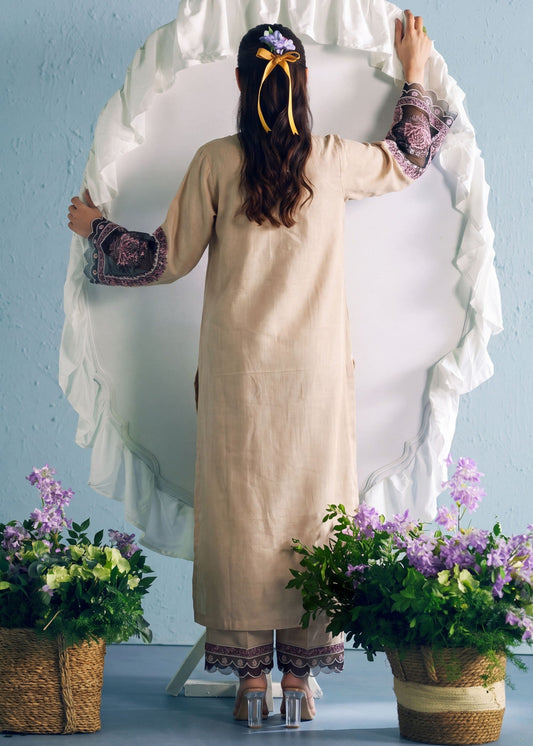 Winter Wear Beige Khaddar Kurta Set Online in KSA Riyadh Saudi Arabia Oman Bahrain Qatar