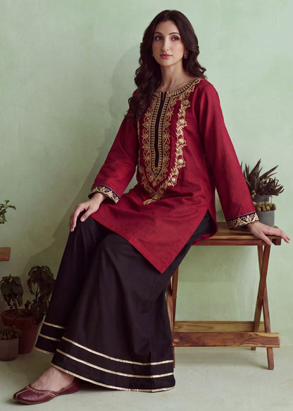 Winter Wear Black Berry Red Embroidered Sharara Online in Dubai DXB UAE Abudhabi Meena Bazaar