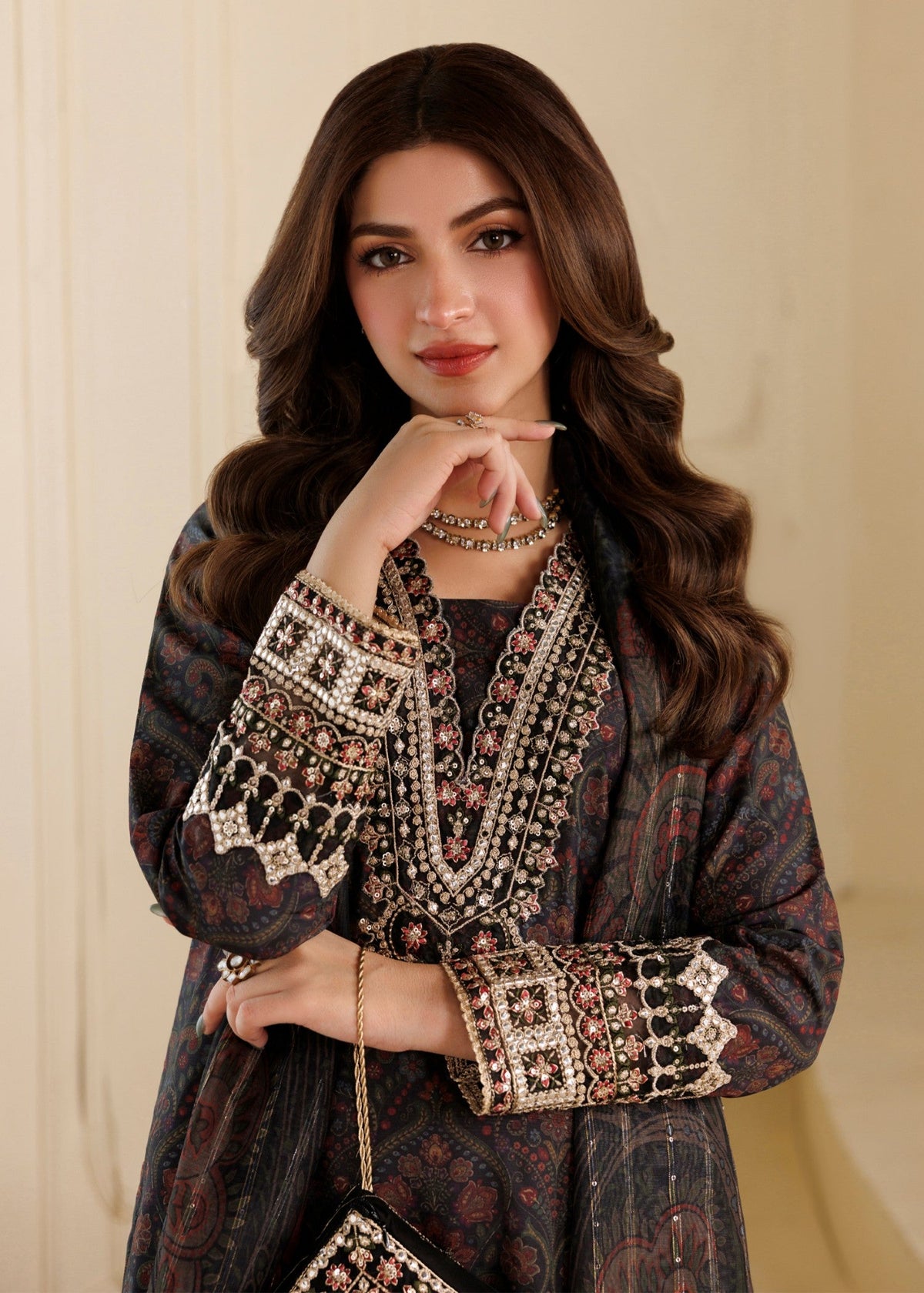 Winter Wear Black Blended Khaddar Salwar Kameez Online in Dubai UAE Abudhabi Ajman Sharjah