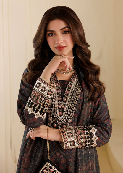 Winter Wear Black Blended Khaddar Salwar Kameez Online in Dubai UAE Abudhabi Ajman Sharjah