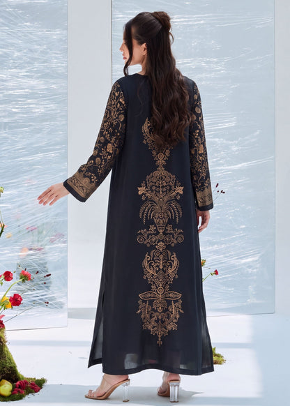 Winter Wear Black Dhanak Kaftan Online in KSA Riyadh Saudi Arabia Oman Bahrain Qatar