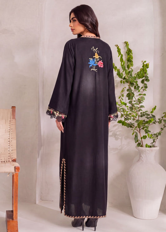 Winter Wear Black Dhanak Kaftan Online in KSA Riyadh Saudi Arabia Oman Bahrain Qatar