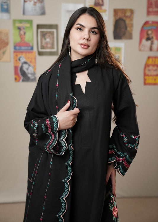 Winter Wear Black Embroidered Salwar Suit Online in UK USA Canada