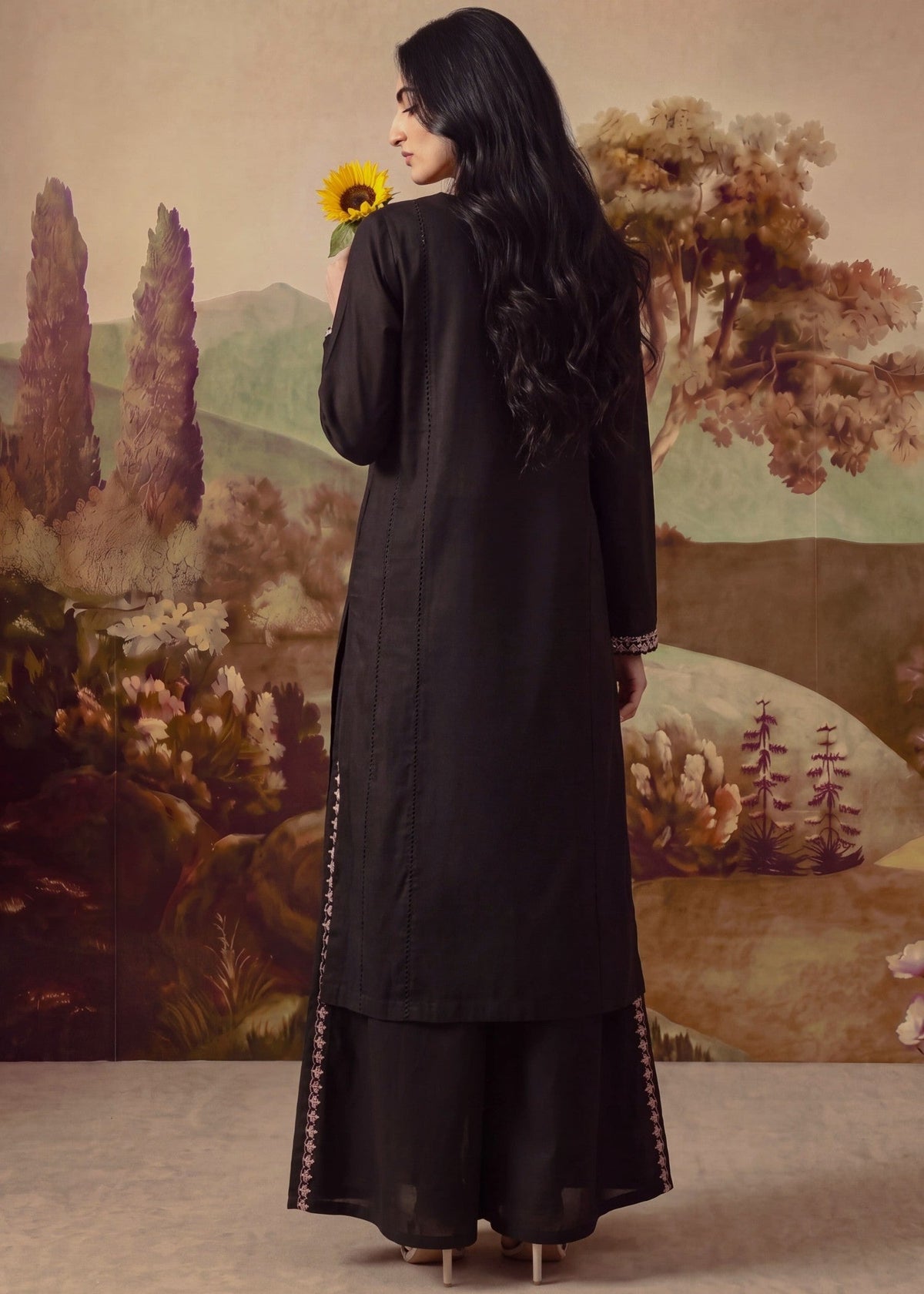 Winter Wear Black Khaddar Sharara Online in KSA Riyadh Saudi Arabia Oman Bahrain Qatar