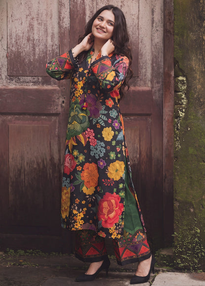 Winter Wear Black Printed Silk Kurta Suit Online in Dubai DXB UAE Abudhabi Meena Bazaar