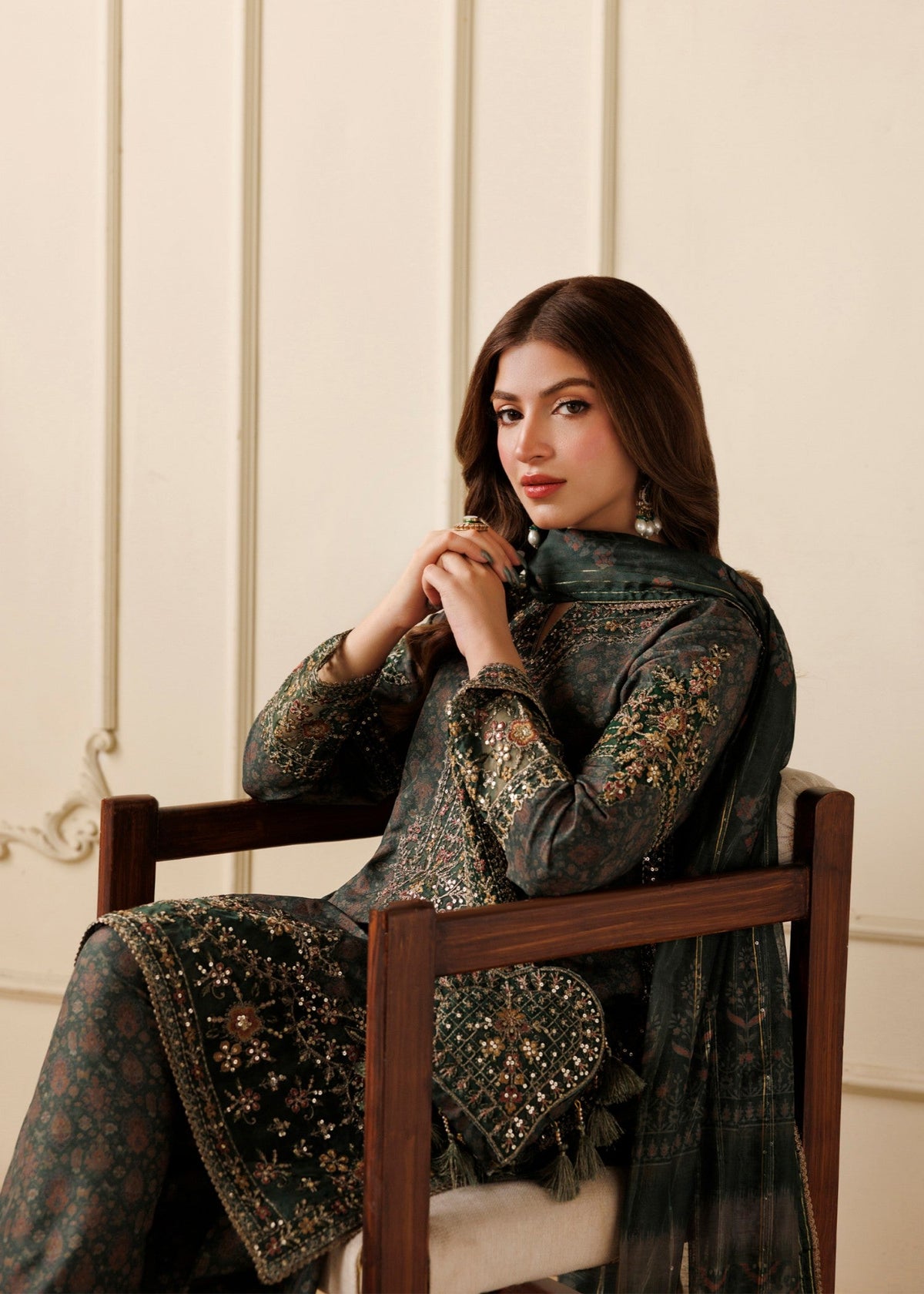 Winter Wear Bottle Green Embroidered Khaddar Salwar Kameez Online in Dubai DXB UAE Abudhabi Meena Bazaar