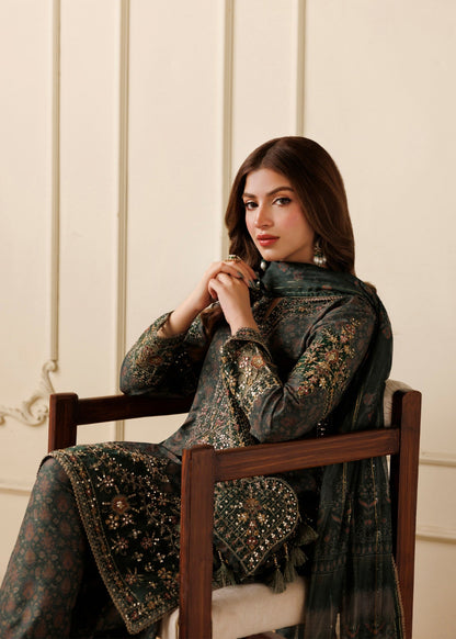Winter Wear Bottle Green Embroidered Khaddar Salwar Kameez Online in Dubai DXB UAE Abudhabi Meena Bazaar