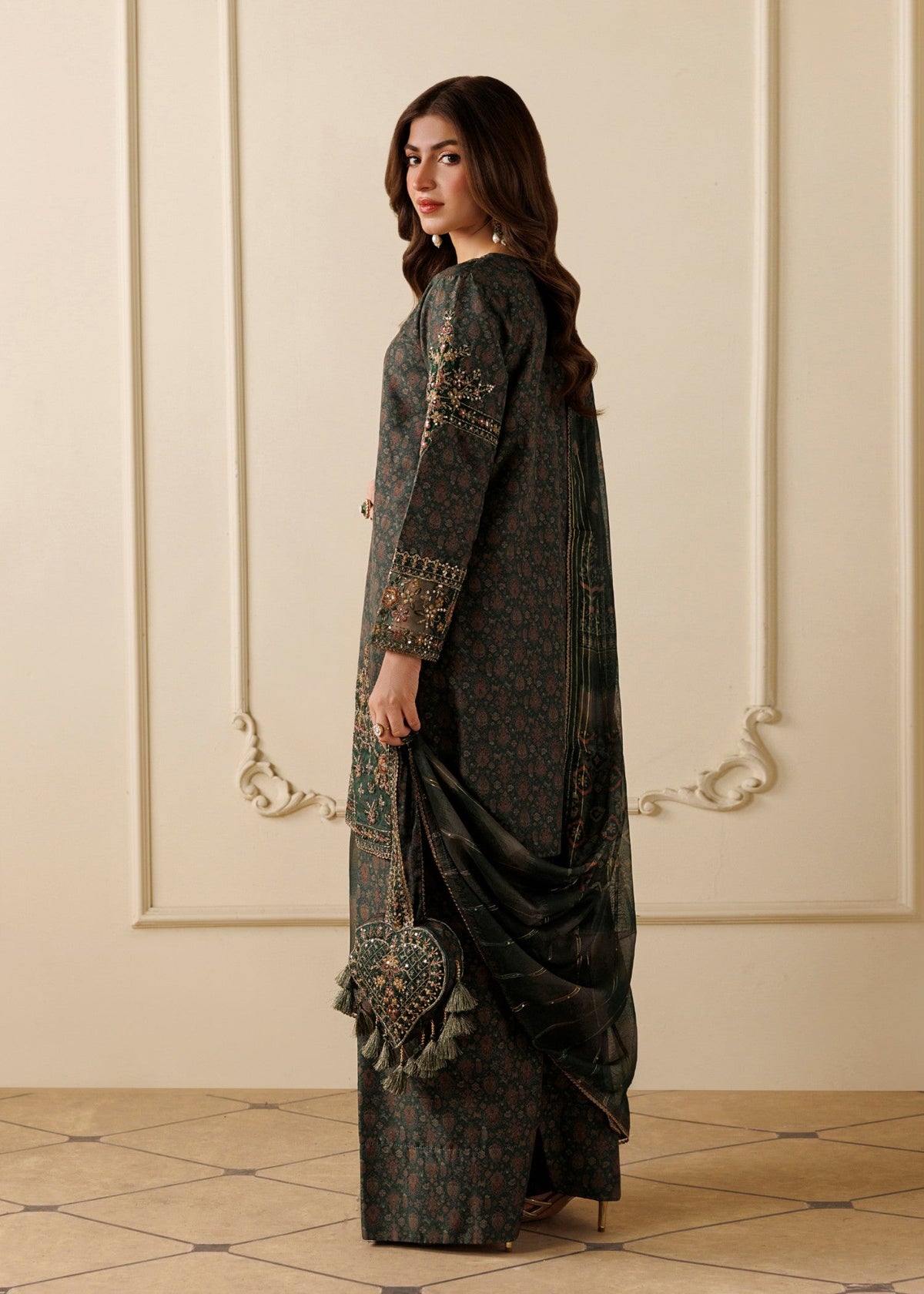 Winter Wear Bottle Green Farshi Shalwar Pakistani Clothes Online in Sri Lanka India Australia