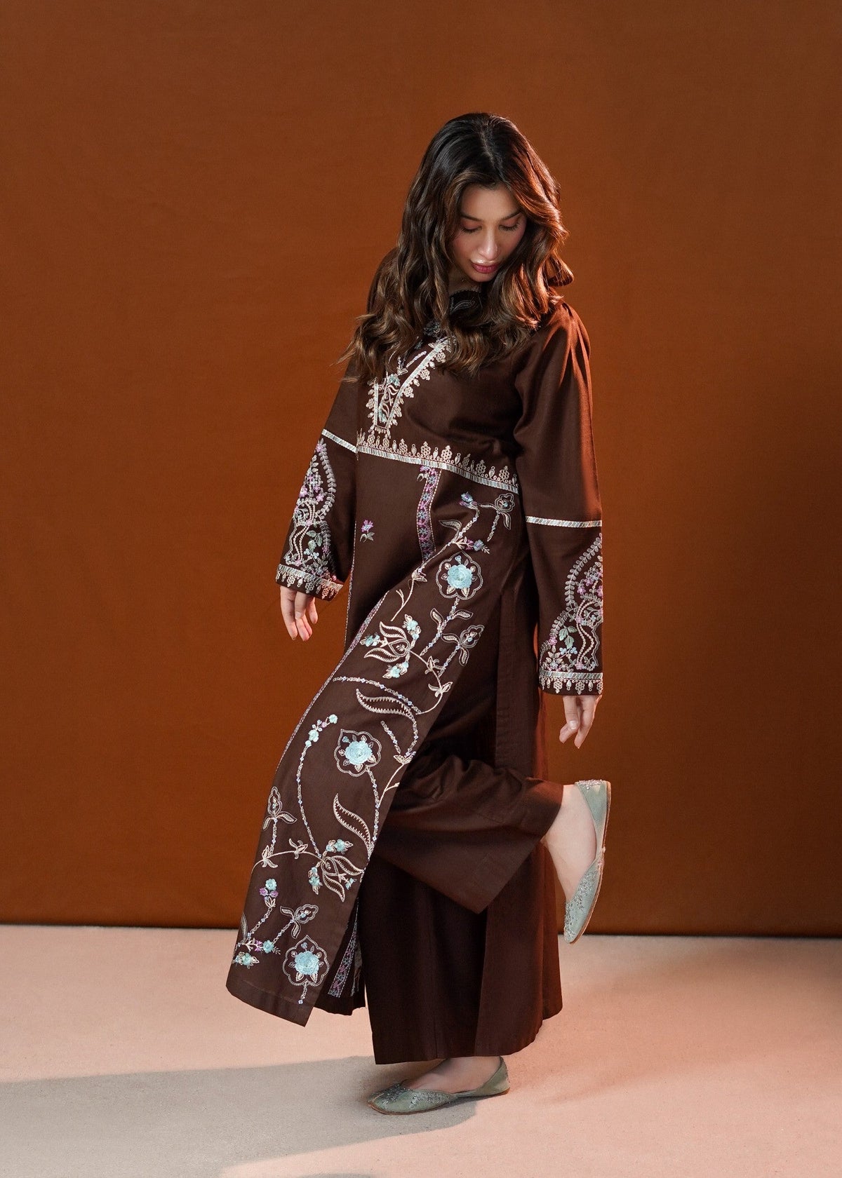 Winter Wear Brown Khaddar Kurta Set for Ladies Online in KSA Riyadh Saudi Arabia Oman Bahrain Qatar