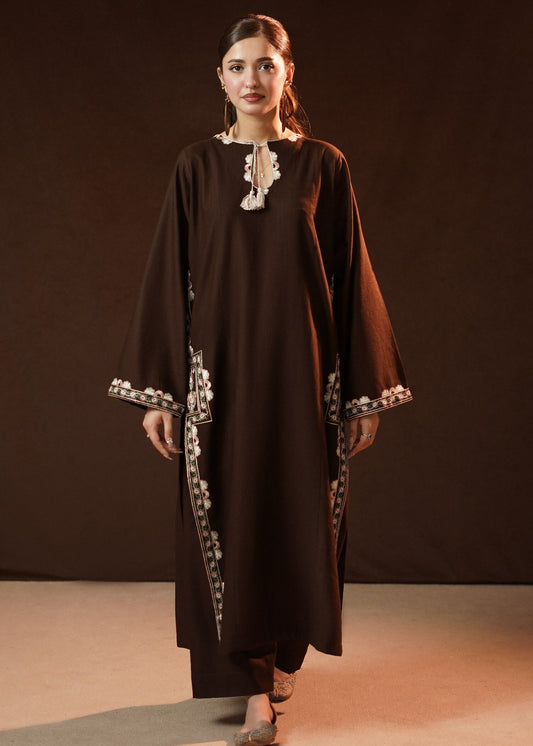 Winter Wear Brown Khaddar Pakistani Kurta Set Online in KSA Riyadh Saudi Arabia Oman Bahrain Qatar