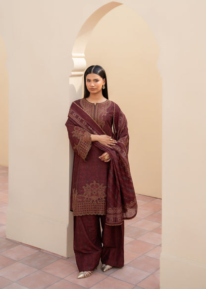 Winter Wear Burnt Umber Embroidered Khaddar Salwar Suit Online in Dubai UAE Abudhabi Ajman Sharjah
