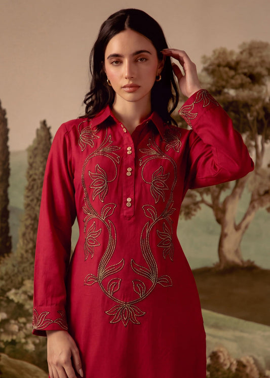 Winter Wear Cardinal Red Embroidered Dhanak Shalwar Kameez Online in Dubai DXB UAE Abudhabi Meena Bazaar