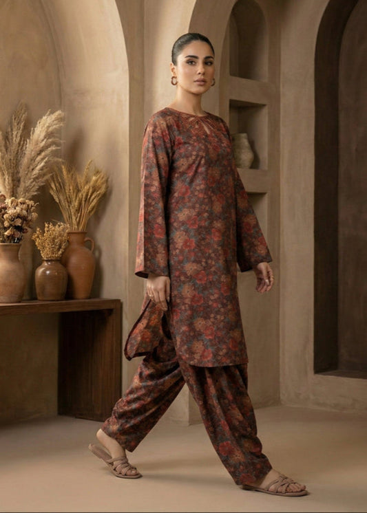 Winter Wear Chocolate Brown Raw Silk Pakistani Suit Online in Sri Lanka India Australia