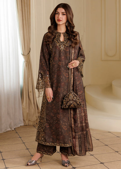Winter Wear Coffee Brown 3 Piece Salwar Kameez with Manaar Dupatta Online in KSA Riyadh Saudi Arabia Oman Bahrain Qatar