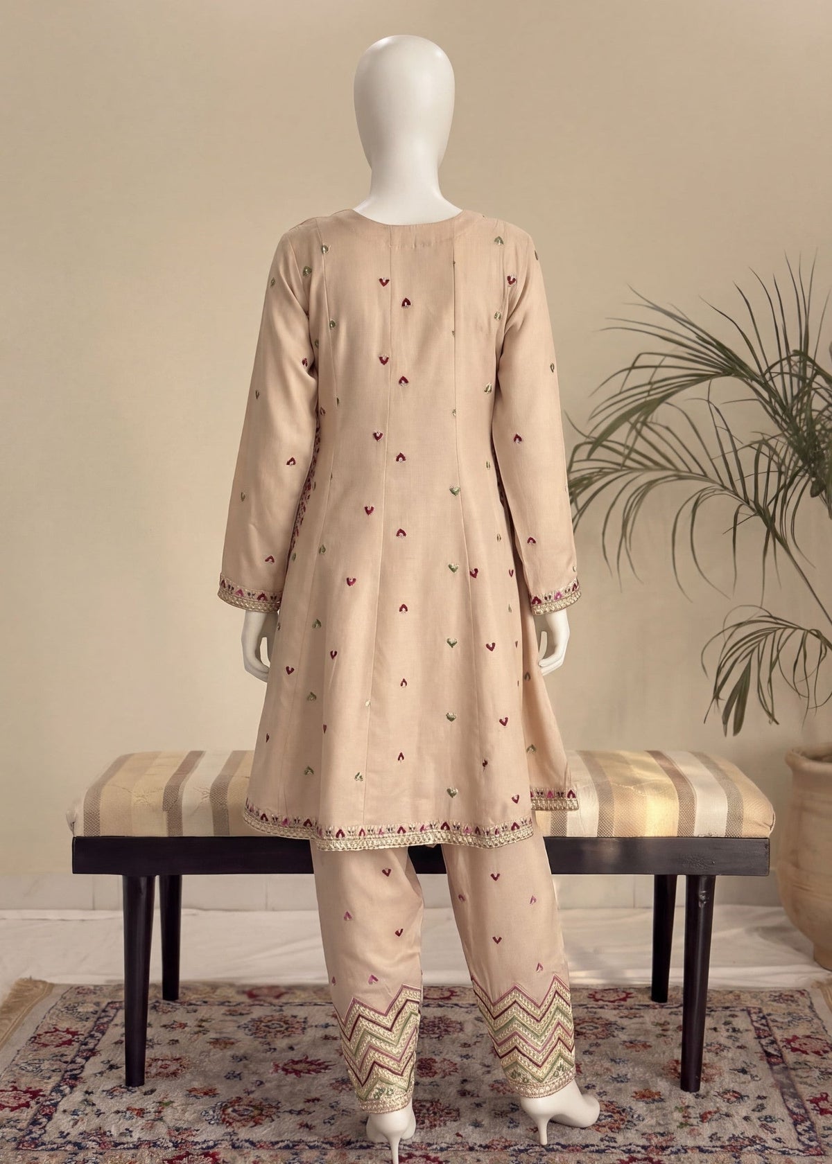 Winter Wear Dhanak A-Line Frock Pakistani Suit Online in KSA Riyadh Saudi Arabia Oman Bahrain Qatar