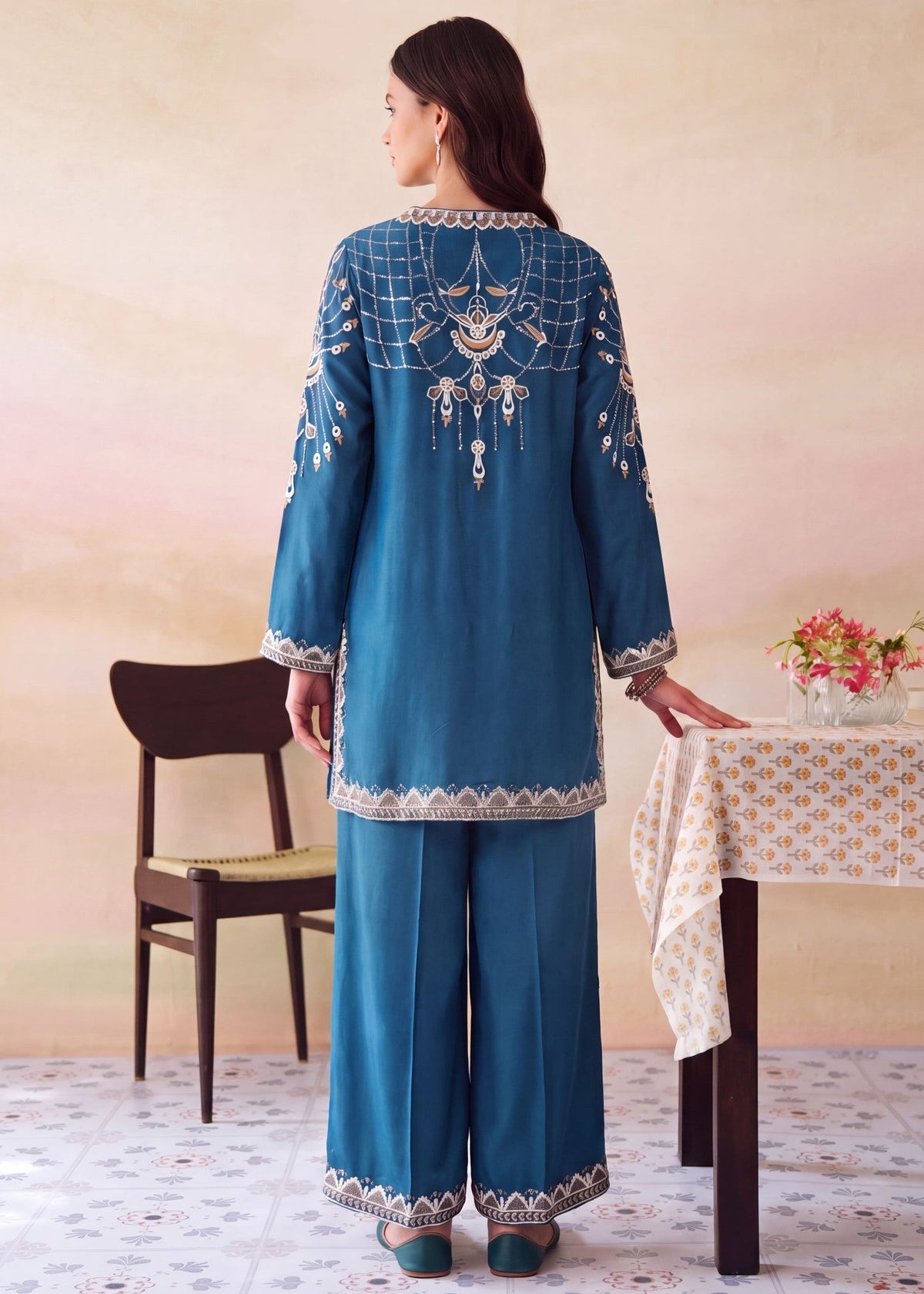 Winter Wear Dhanak Kurta Set with Plazzo Online in KSA Riyadh Saudi Arabia Oman Bahrain Qatar
