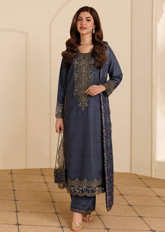 Winter Wear Embroidered Midnight Blue Shalwar Kameez Online in KSA Riyadh Saudi Arabia Oman Bahrain Qatar