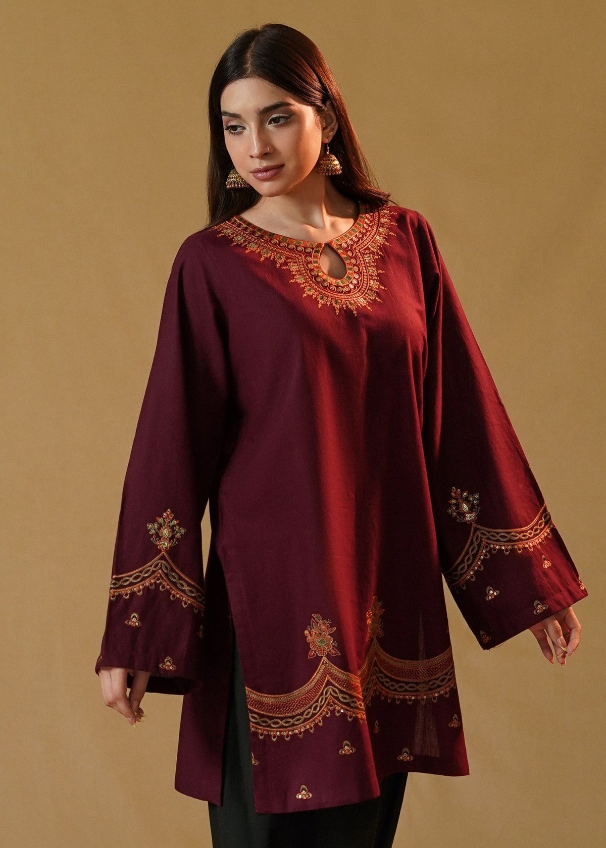 Winter Wear Embroidered Slub Khaddar Kurta Set Online in UK USA Canada