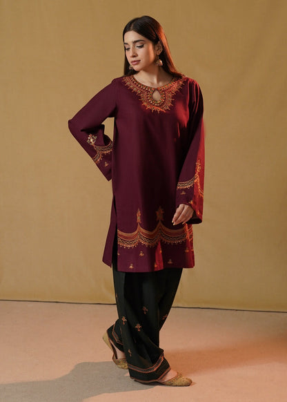 Winter Wear Embroidered Slub Khaddar Kurta Set Online in UK USA Canada