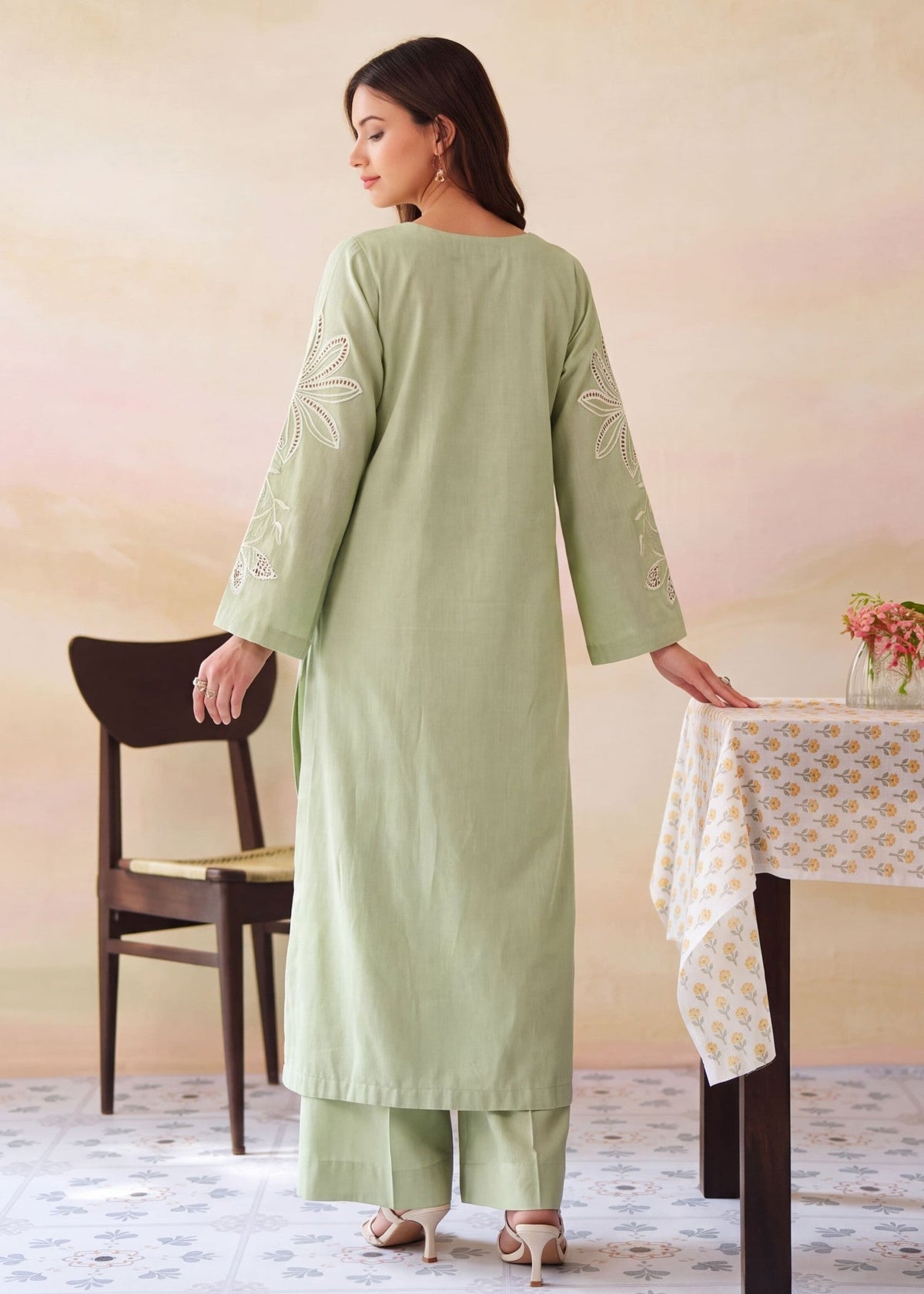 Winter Wear Khaddar Kurta Set with Plazzo Online in KSA Riyadh Saudi Arabia Oman Bahrain Qatar
