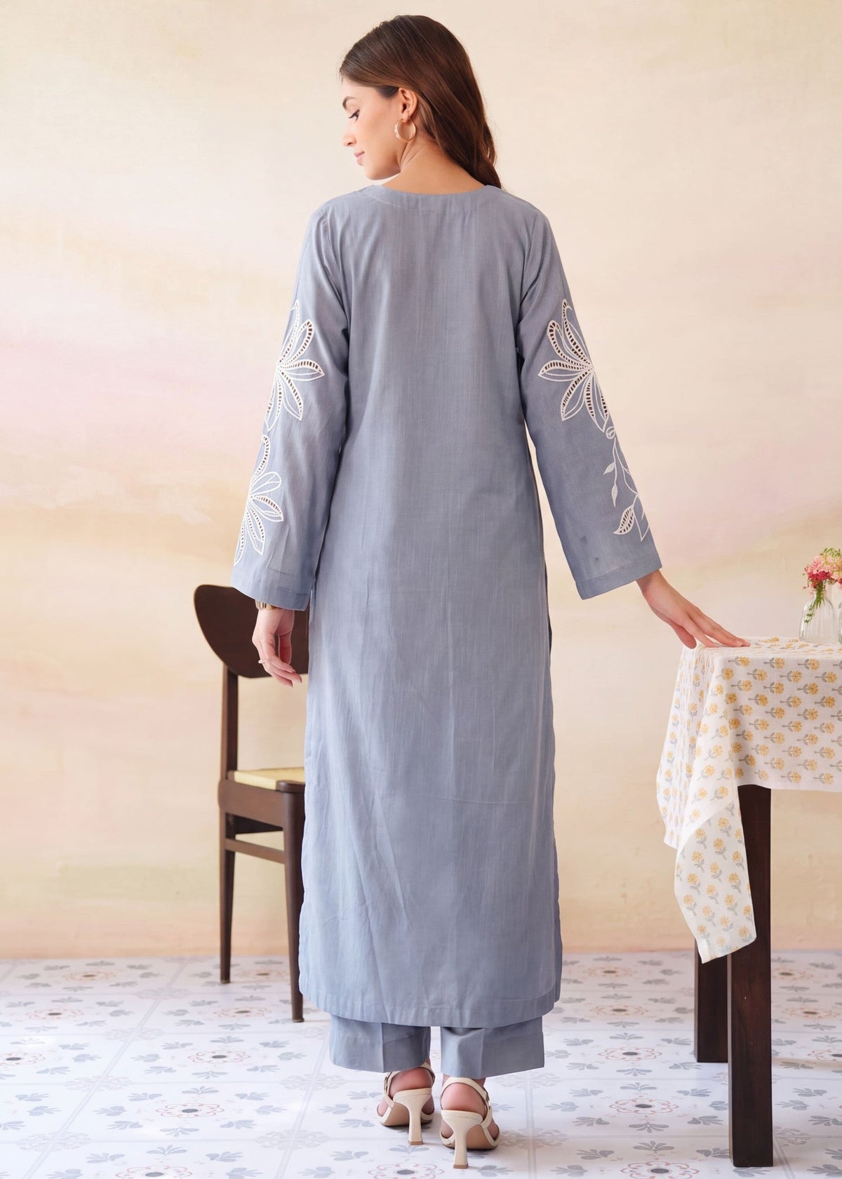 Winter Wear Khaddar Kurta Set with Plazzo Online in KSA Riyadh Saudi Arabia Oman Bahrain Qatar