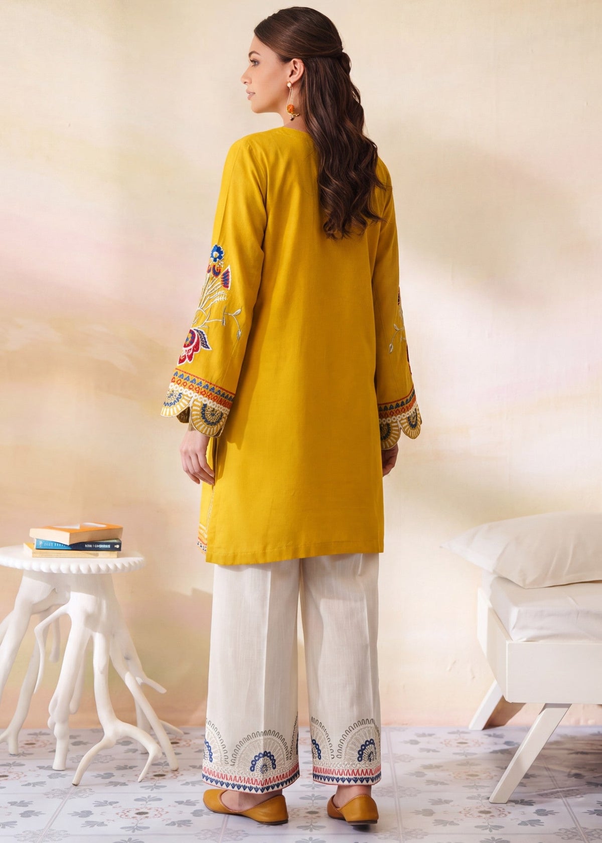 Winter Wear Mustard Dhanak Kurta Set Online in KSA Riyadh Saudi Arabia Oman Bahrain Qatar