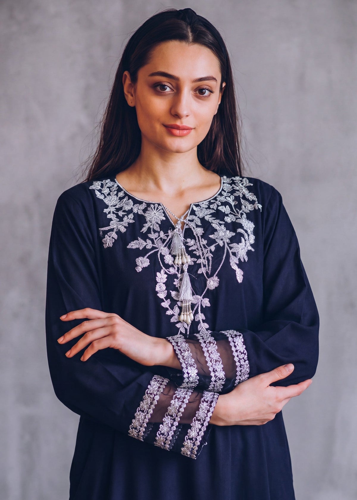 Winter Wear Navy Blue Linen Kaftan Online in Sri Lanka India Australia
