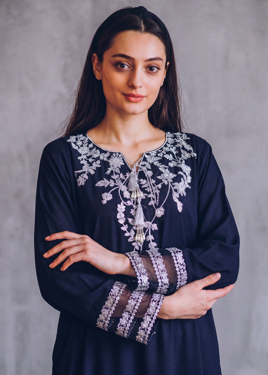 Winter Wear Navy Blue Linen Kaftan Online in Sri Lanka India Australia