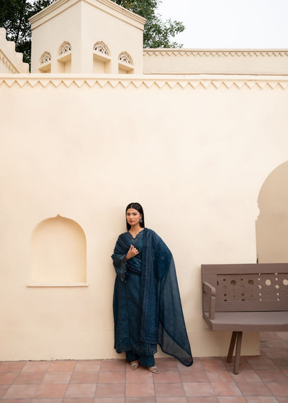 Winter Wear Prussian Blue Blended Khaddar Salwar Suit Online in Sri Lanka India Australia
