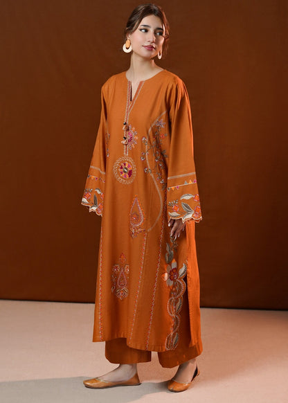 Winter Wear Rust Khaddar Pakistani Kurta Set Online in KSA Riyadh Saudi Arabia Oman Bahrain Qatar