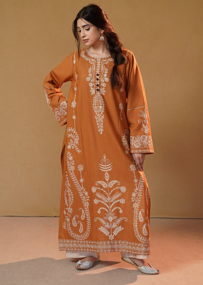 Winter Wear Rust Orange Slub Khaddar Pakistani Kurta Set Online in KSA Riyadh Saudi Arabia Oman Bahrain Qatar