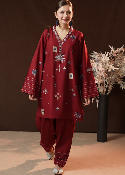 Winter Wear Slub Khaddar Kurta Set with Farshi Shalwar Online in Sri Lanka India Australia