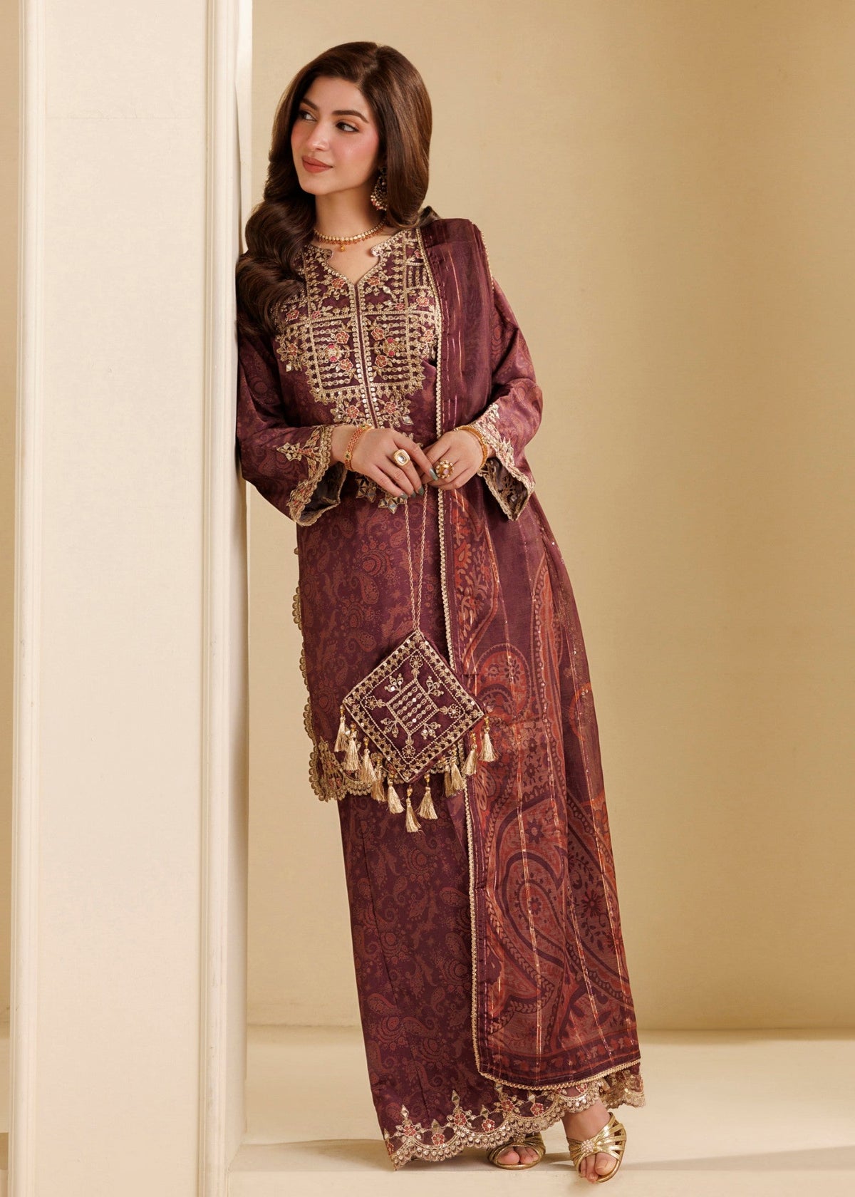 Winter Wear Wine Red Blended Khaddar Designer Salwar Suit Online in Sri Lanka India Australia