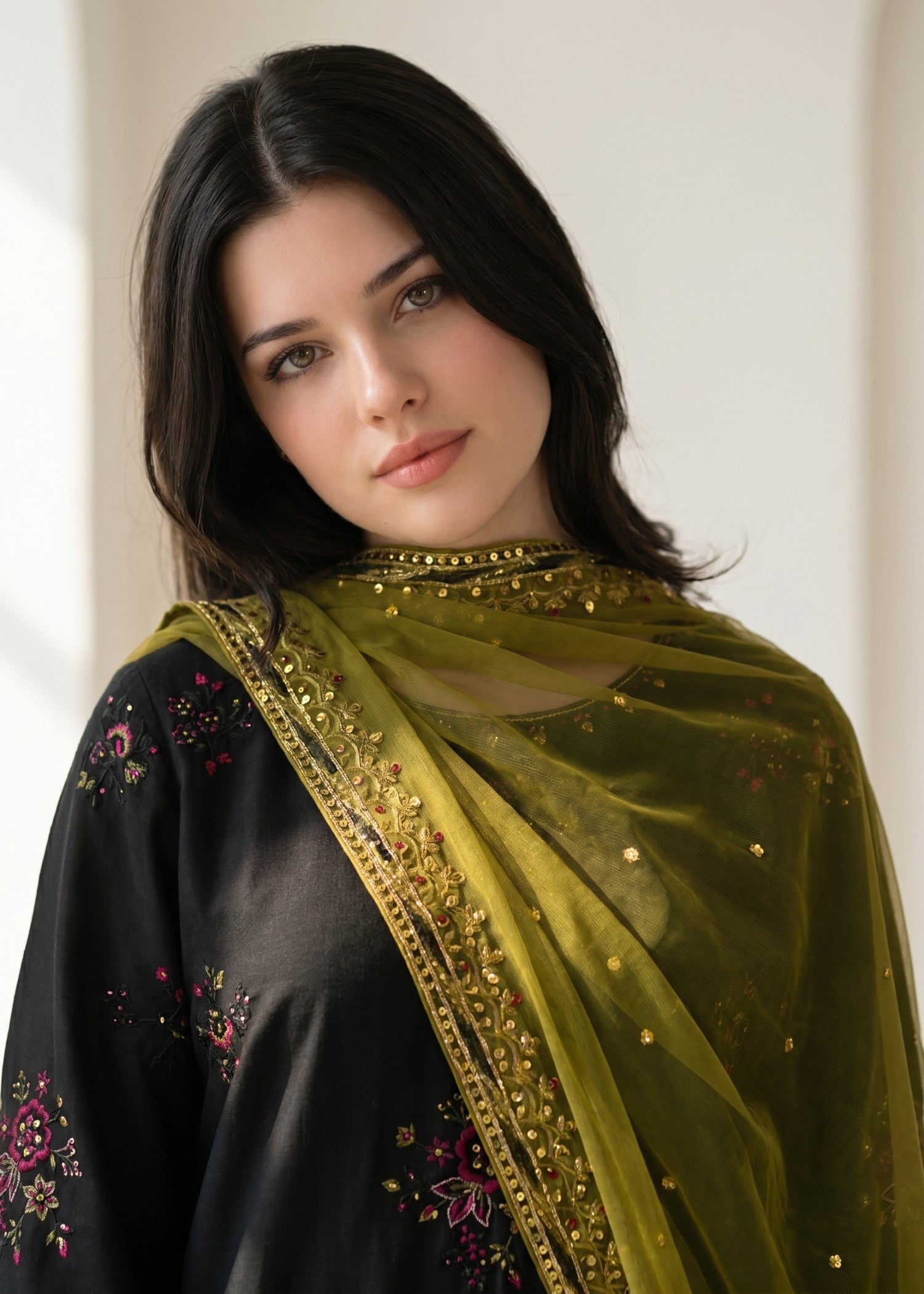 Women Black Cotton Kurta Set with Dupatta Online in Sri Lanka India Australia