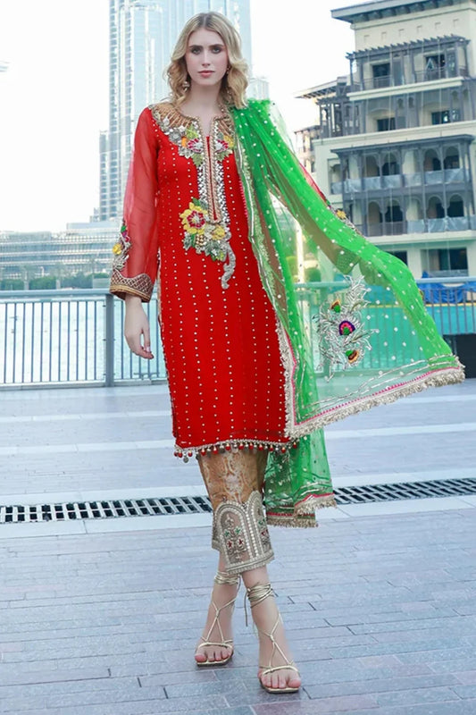 Readymade Red Pure Chiffon Suit