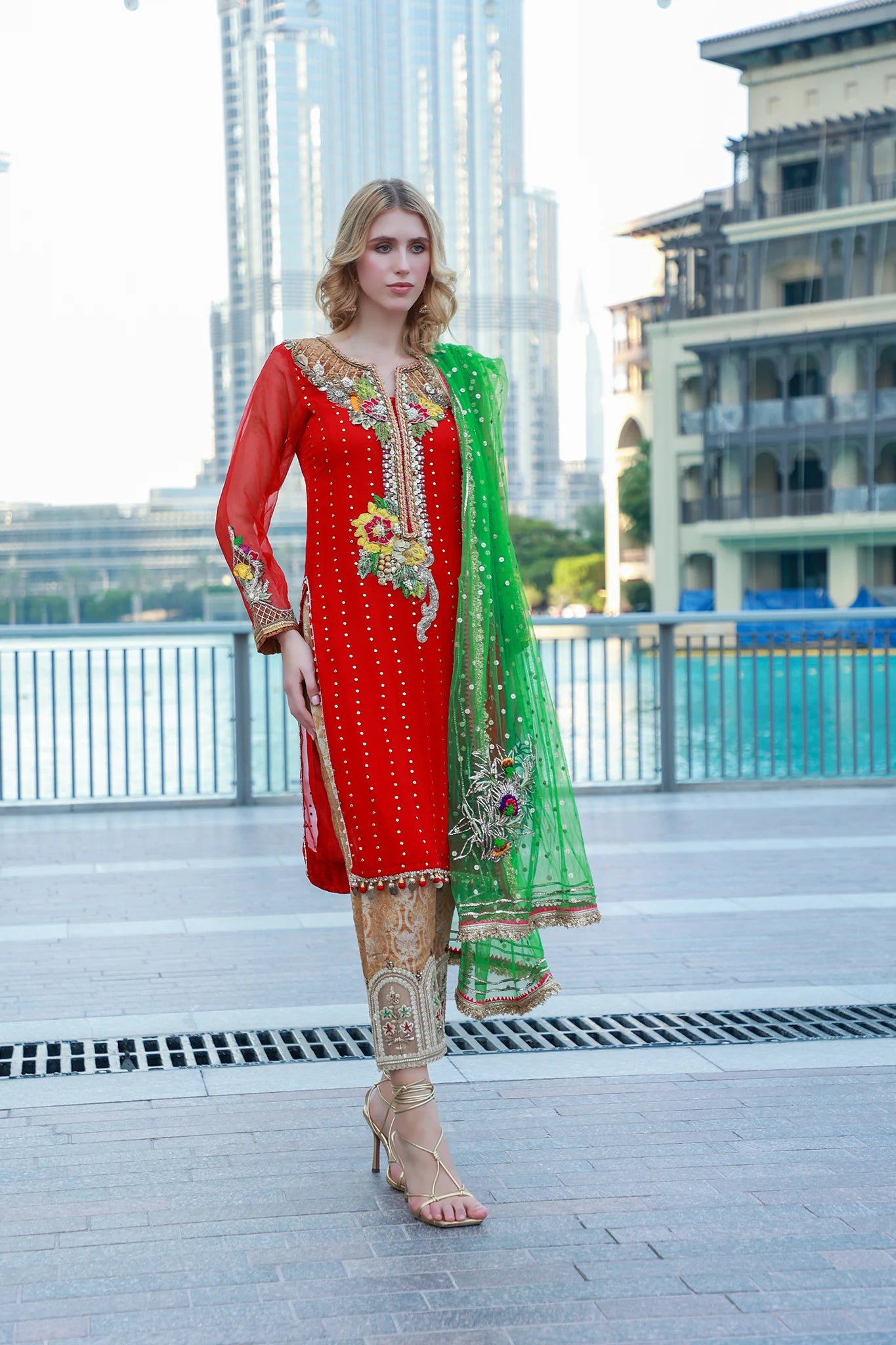 Readymade Red Pure Chiffon Suit