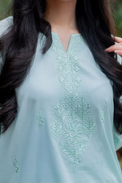 Bluish Green Kurta with Straight Pants