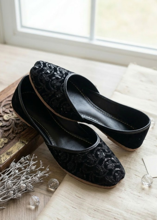Women's Black Leather Khussa Ethnic Footwear Online in UK USA Canada