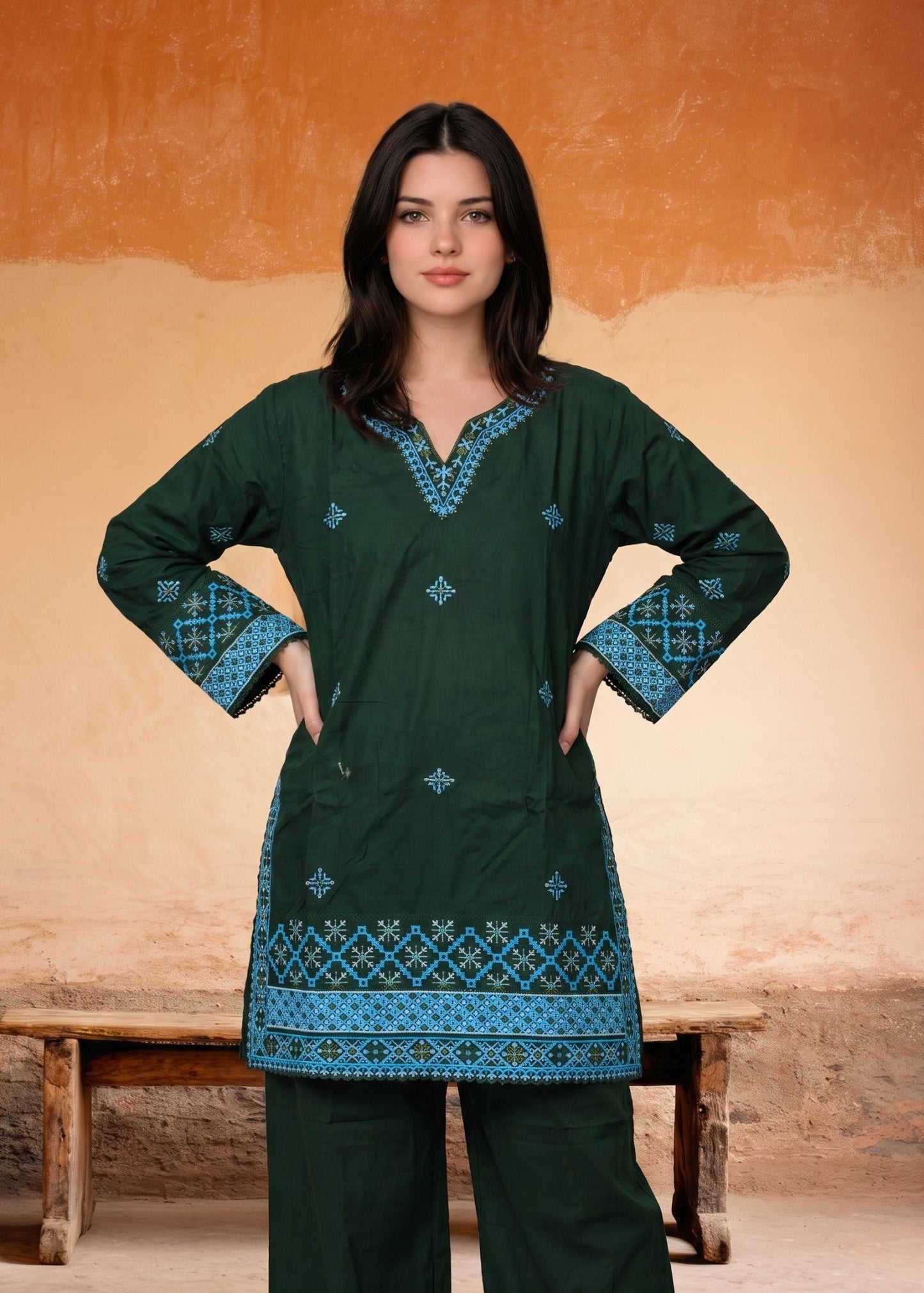 Women's Embroidered Cotton Salwar Kameez Online in KSA Riyadh Saudi Arabia Oman Bahrain Qatar