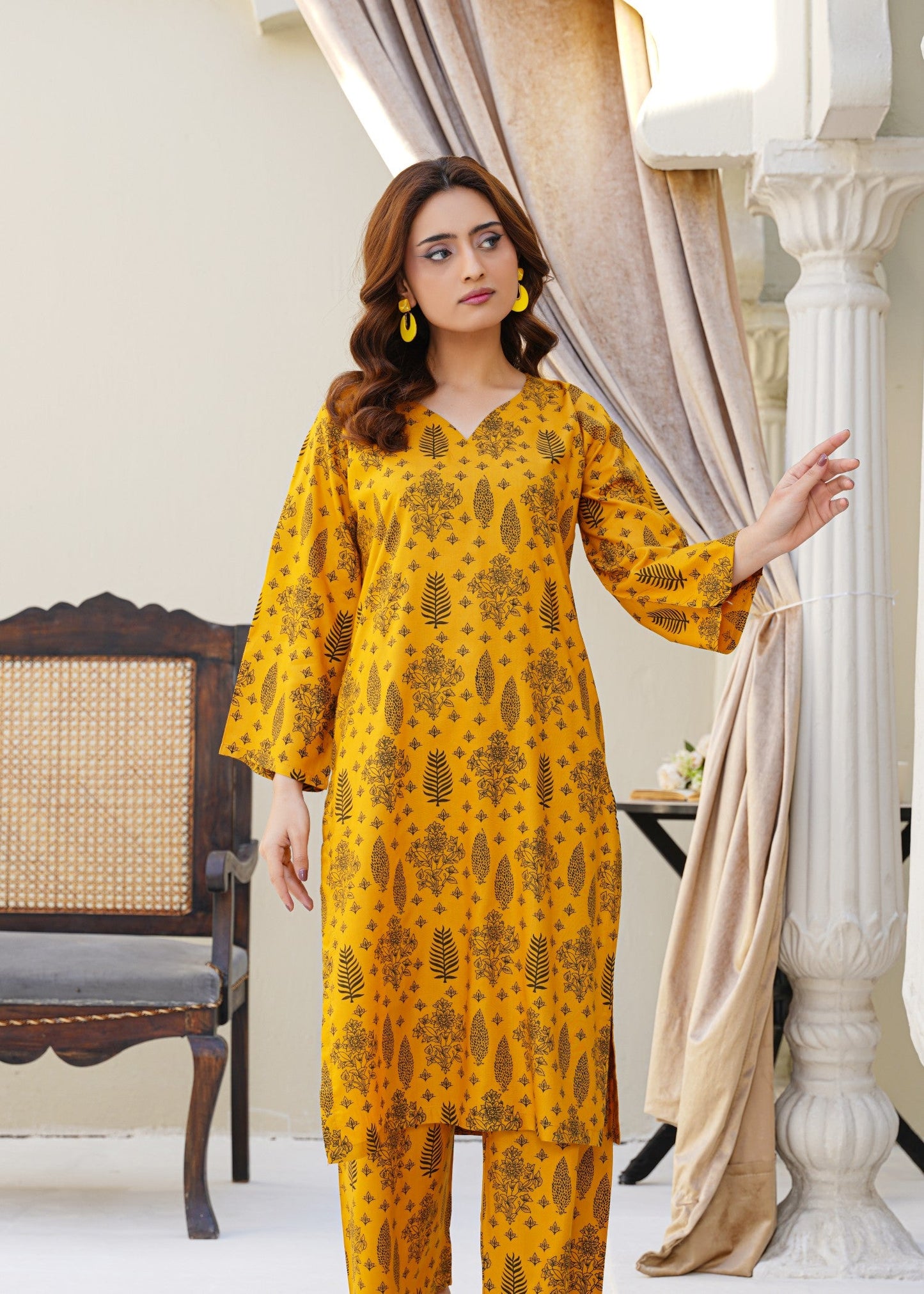 Women's Mustard Linen Co Ord Set Online in KSA Riyadh Saudi Arabia Oman Bahrain Qatar
