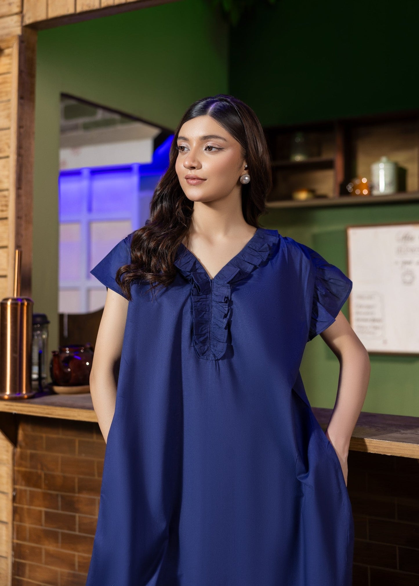 Women's Navy Blue Cotton Kurta with Plazzo Online in Sri Lanka India Australia