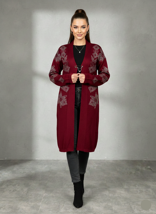 Women's Wool Cardigan with Silver Floral Embroidery Online in KSA Riyadh Saudi Arabia Oman Bahrain Qatar