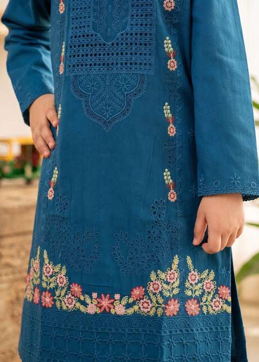 Yale Blue Cotton Straight Kurta Suit for Kids Online in UK USA Canada