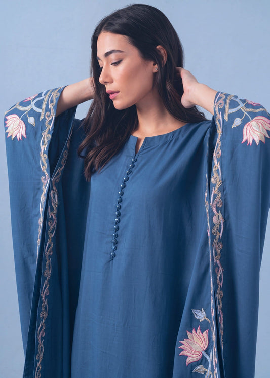 Yale Blue Dhanak Kaftan with Plazzo Salwar Suit Online in Dubai DXB UAE Abudhabi Meena Bazaar
