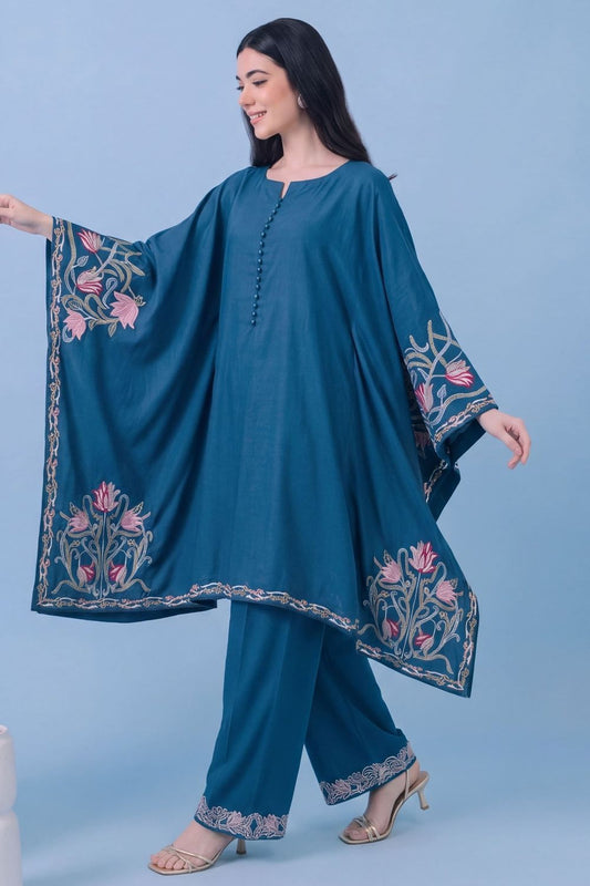 Yale Blue Embroidered Dhanak Kaftan Online in Dubai UAE Abudhabi Ajman Sharjah