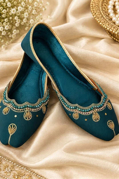 Yale Blue Silk Khussa for Women Online in Dubai UAE Abudhabi Ajman Sharjah