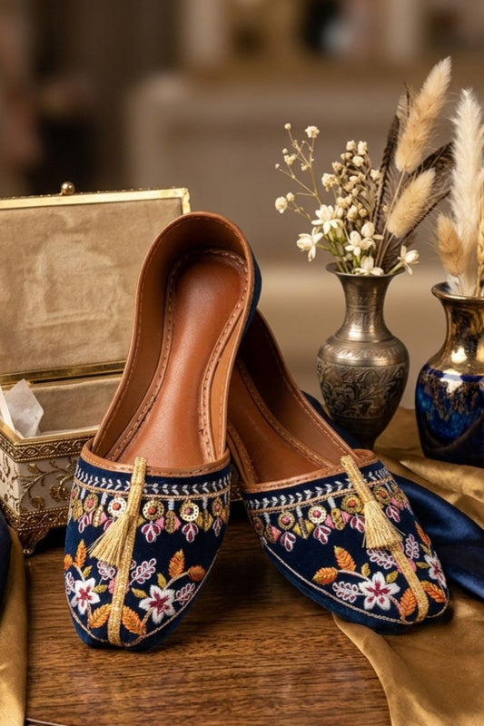 Yale Blue Velvet Jutti Online in Dubai UAE Abudhabi Ajman Sharjah