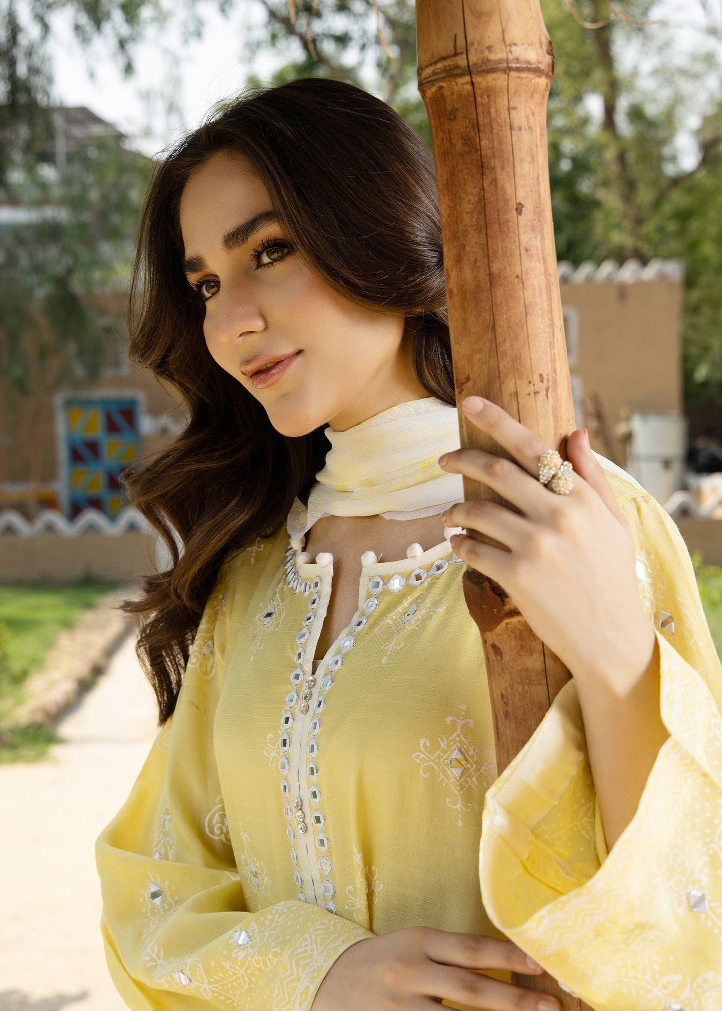 Yellow Chiffon Dupatta Embroidered Raw Silk Kurta Online in KSA Riyadh Saudi Arabia Oman Bahrain Qatar